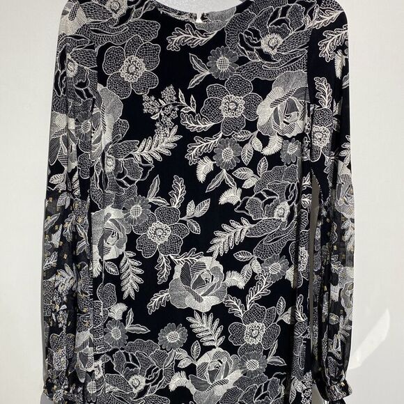 Tommy Hilfiger Women's Black White Floral Long Sleeve A-Line Dress Size 6 NWT - Picture 1 of 12